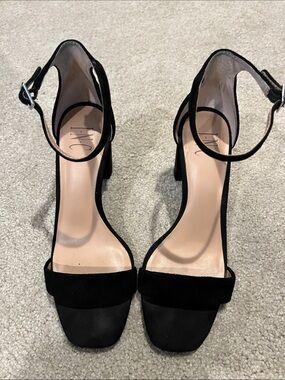 INC International Concepts Black Suede Ankle-Strap Block Heels